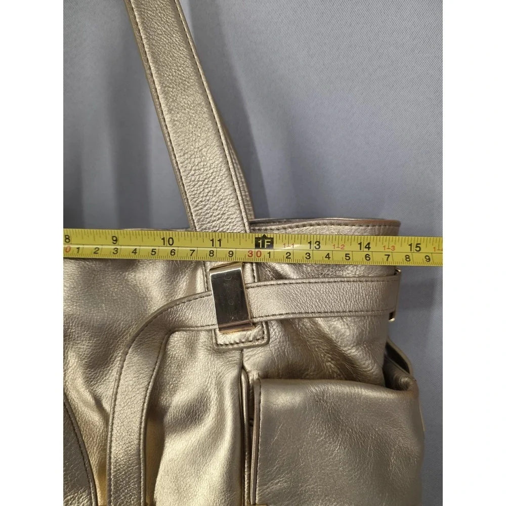 Michael Kors Beverly Metallic Gold Leather Shoulder Satchel Handbag Large